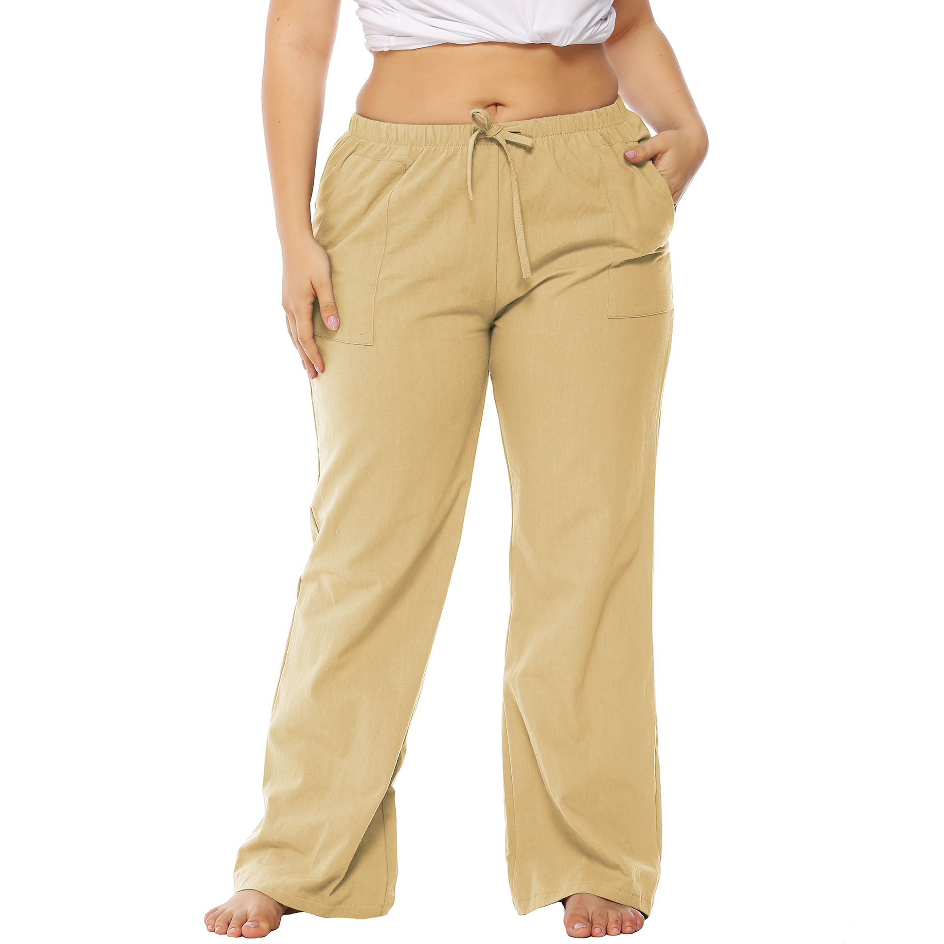 large size loose pocket mid-waist flared pants  NSOY33786