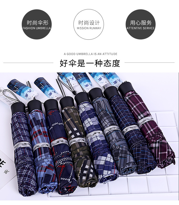厂家新款格子天堂伞隐格三折晴雨伞 两用男女生现货详情图2