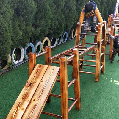 幼兒園戶外實木攀爬架 木制平衡木玩具 兒童遊樂攀爬體能訓練新品