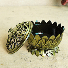 Metal Tibetan Alloy Eight Auspicious Symbols Lotus Buddhist Shrine Offering Set Tower, Double-Layer Lotus Ritual Instrument, Alloy Lotus Incense Burner