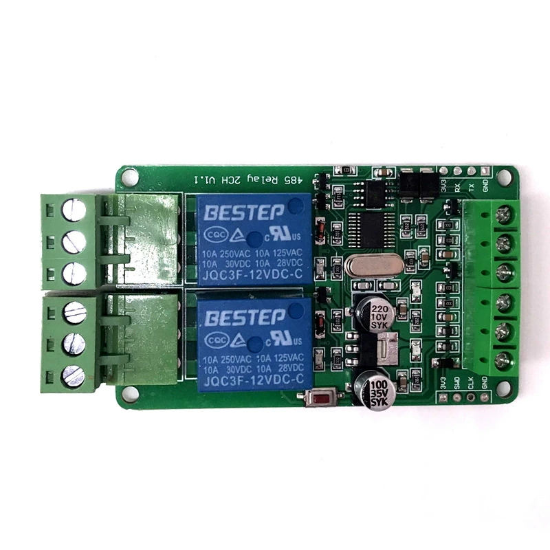 Modbus-RTU двухканальный релейный модуль 12 В с коммутацией вход/выход, связь RS485/TTL