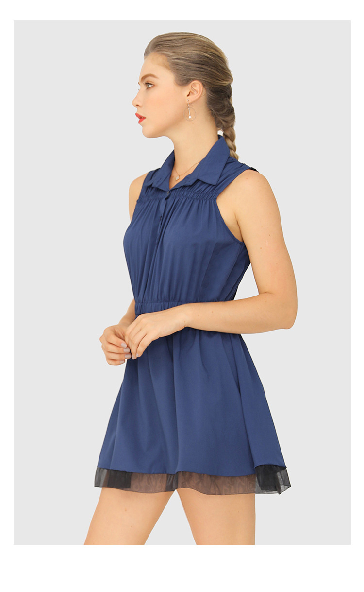 lapel sleeveless dark blue dress NSJR51560