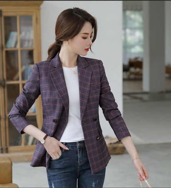 Grid casual fashion suit jacket Spring and Autumn new suit jacket