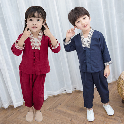 Boy costume 2019 spring and autumn girl Hanfu Chinese style KMT Red-crowned crane Hanfu Children's clothing Child suit