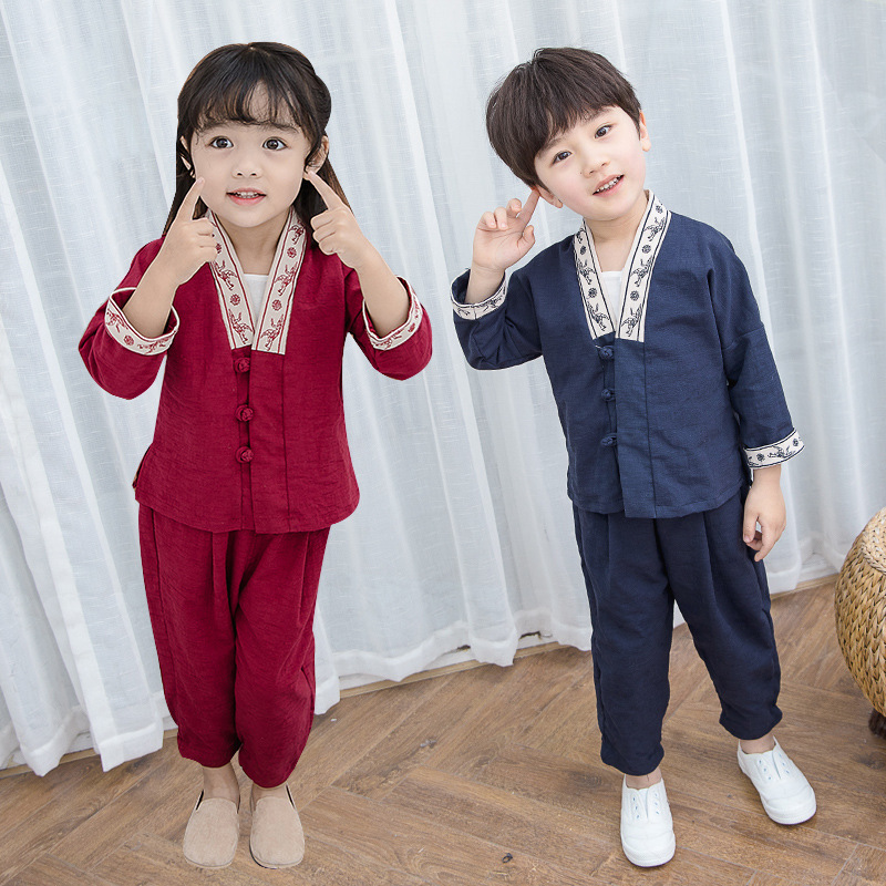 Boy costume 2019 spring and autumn girl Hanfu Chinese style KMT Red-crowned crane Hanfu Children's clothing Child suit