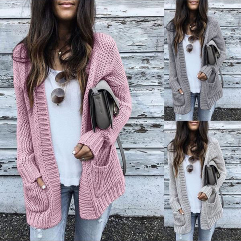AliExpress Amazon Venta caliente Mediados de longitud gruesa cardigan suéter de punto de las mujeres populares de comercio exterior transfronterizo de Europa y América