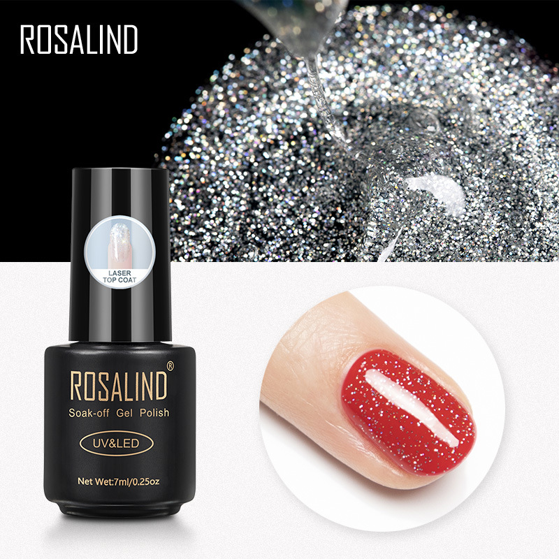 rosalind新款鐳射封層 微閃亮片指甲油膠封層 幻彩鐳射光療封層膠