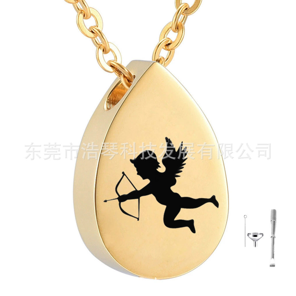 Мода Золотой капли-образный флакон духов Амур урна кулон Мемориал ПЭТ пепел ожерелье