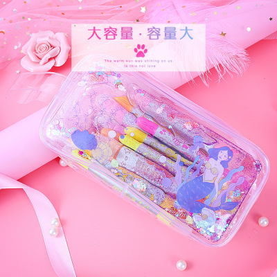 Cartoon originality Stationery Hearts Quicksand Pencil bag lovely mermaid transparent student Pencil case Storage