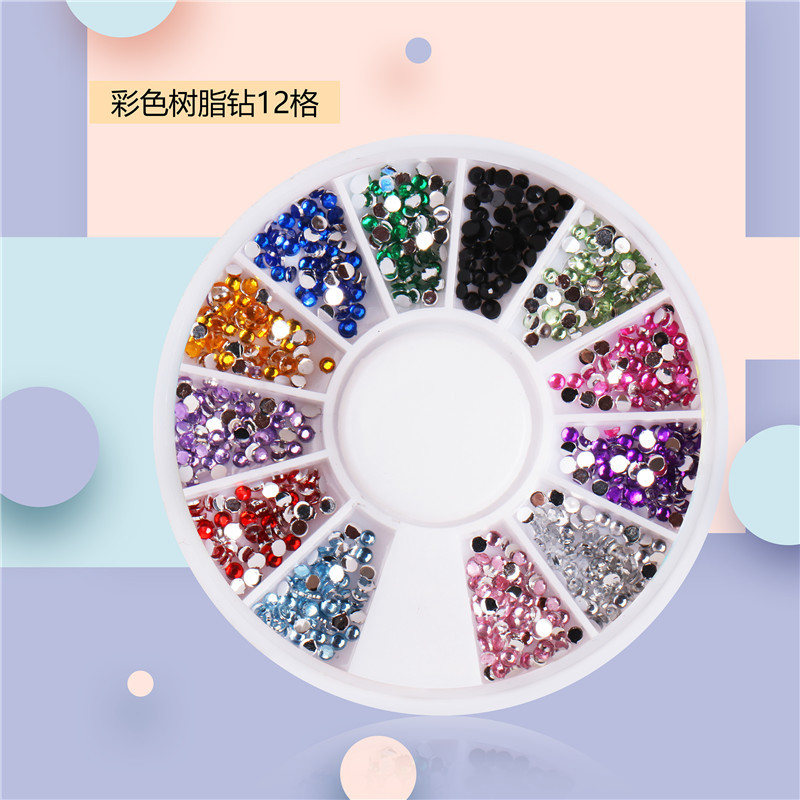 Cross-border especial de 12 colores de uñas de diamante plano de uñas de disco de joyería de color resina diamante imitación mesa de 1,5mm