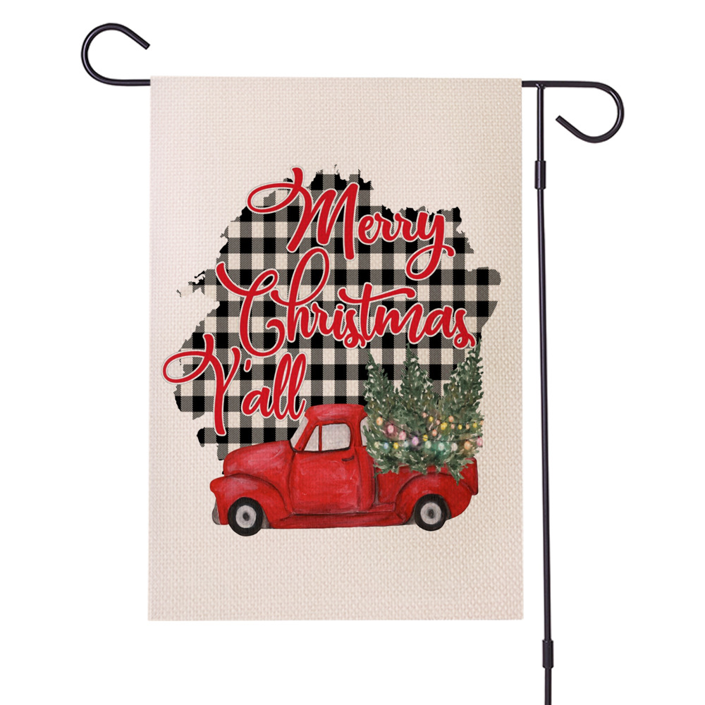 跨境热销  圣诞车子系列防水亚麻花园旗 双面庭院节日旗 支持定制