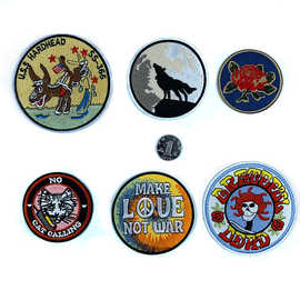 精美圆形刺绣布贴 卡通英文野狼小猫儿童服装辅料书包破洞DIY补丁