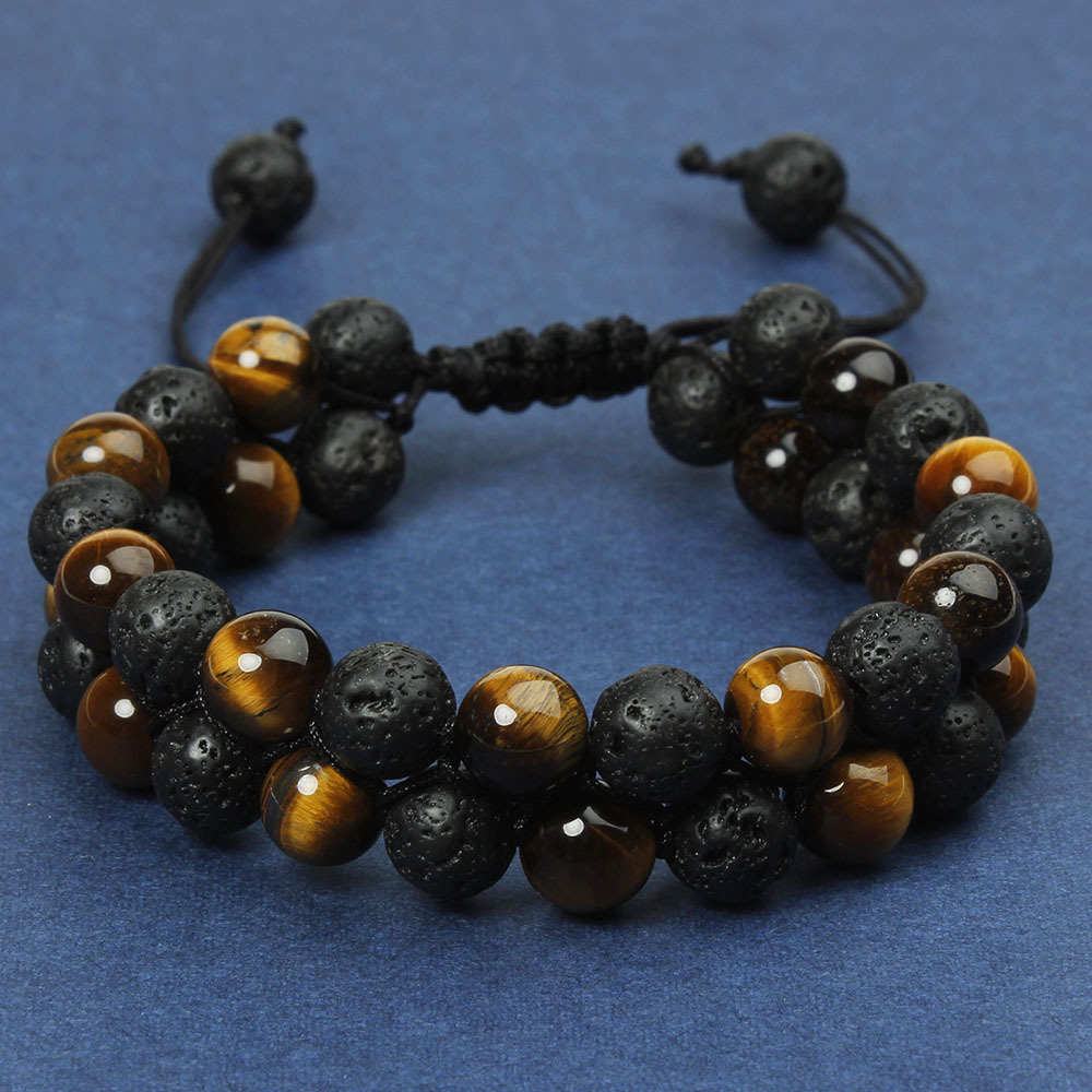 Color Block Pattern Vintage Style Color Block Volcanic Rock Agate Tiger Eye Unisex Bracelets