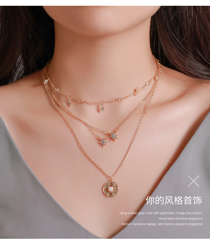 New 4-layer Six-pointed Ladies Long Multi-layer Star Alloy Pendant Necklace Sweater Chain Wholesale display picture 2