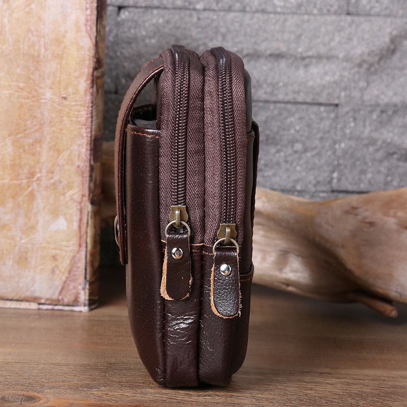 Three-Layer Vertical Bag Small Magnetic Buckle Waist Pack Leather Vertical Mobile Phone Bag Portable Men's Waist Pack Mobile Phone Storage Bag Small Hanging Bag undefined