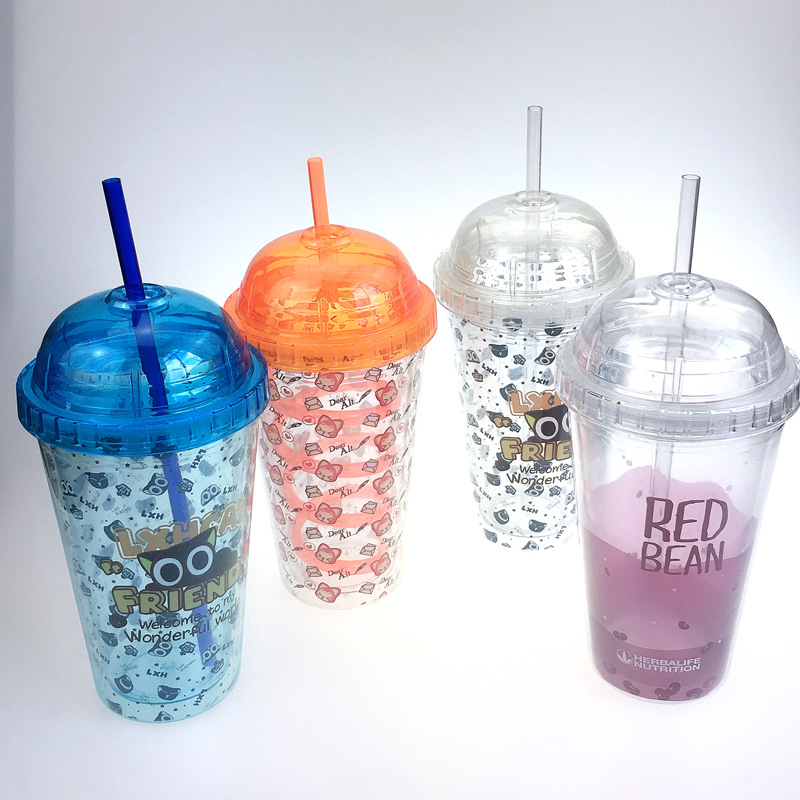 厂家直销批发定制16oz吸管杯圆盖螺旋杯双层吸管杯450ml冷饮杯|ru