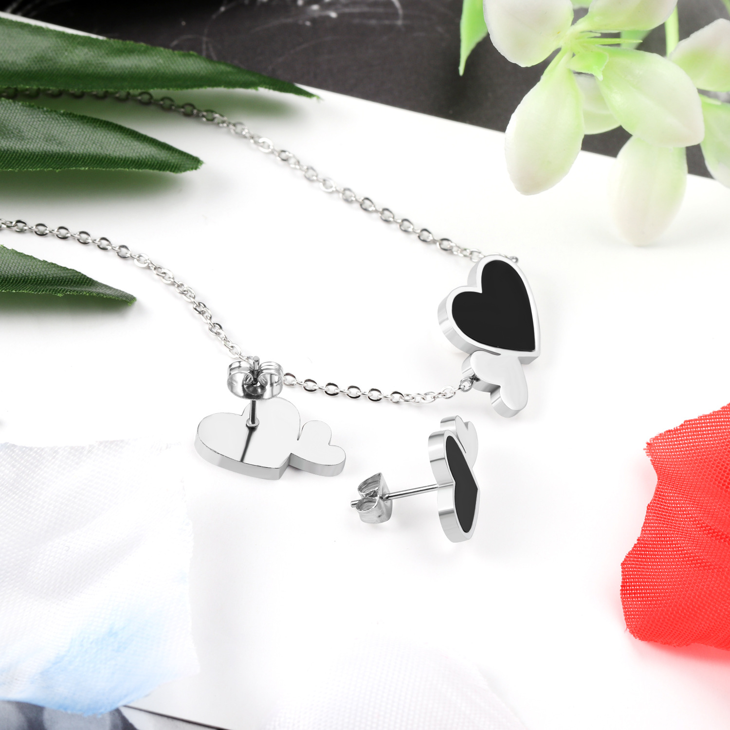 2 Pieces Fashion Heart Shape Stainless Steel Shell Plating Womenu0027S Jewelry Set