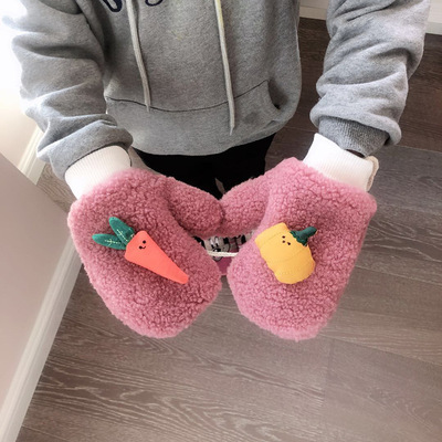 南瓜萝卜羊绒保暖幼儿包套男女宝宝连指挂脖手套一件代发ST0214|ms