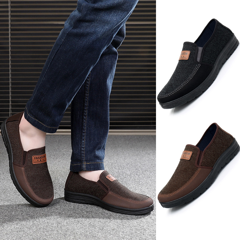 老北京布鞋男士春秋中老年軟底防滑單鞋爸爸鞋一腳蹬休閒男鞋批發