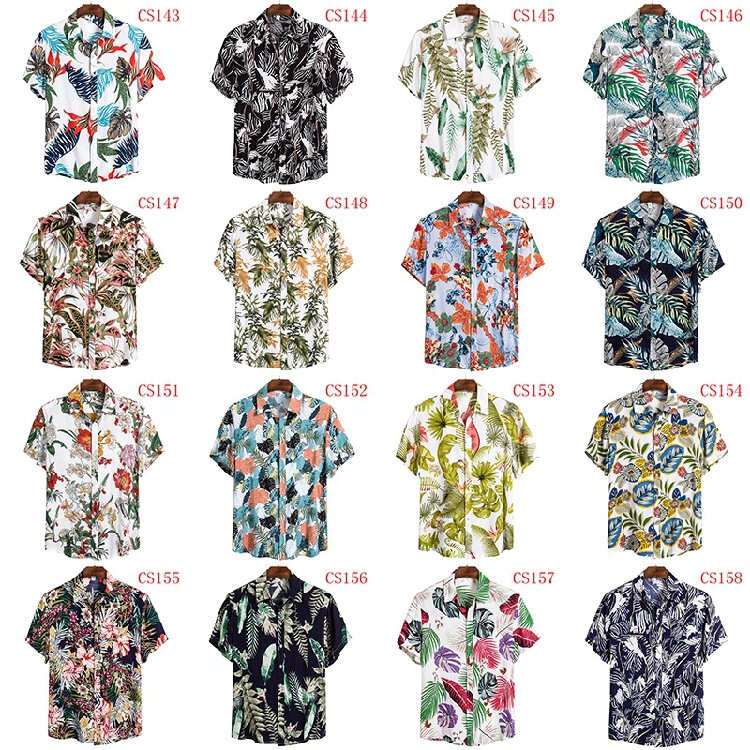 Foreign Trade Beach Travel Loose Shirt Tropical Plant Leaves Digital Printing Holiday Casual Short-sleeved Beach Shirt