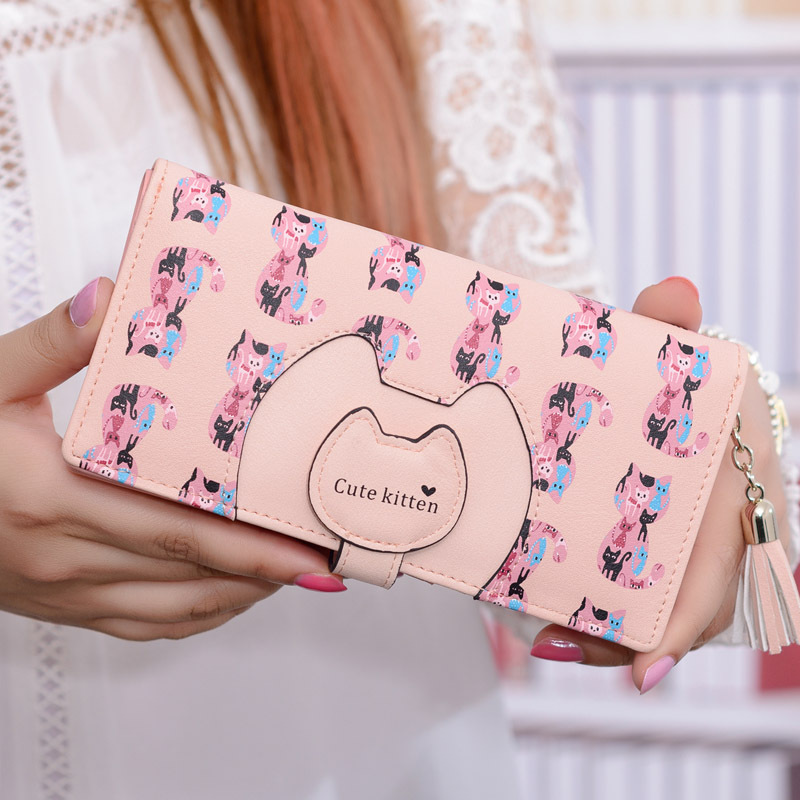 Cartoon long fresh wallet with zipper