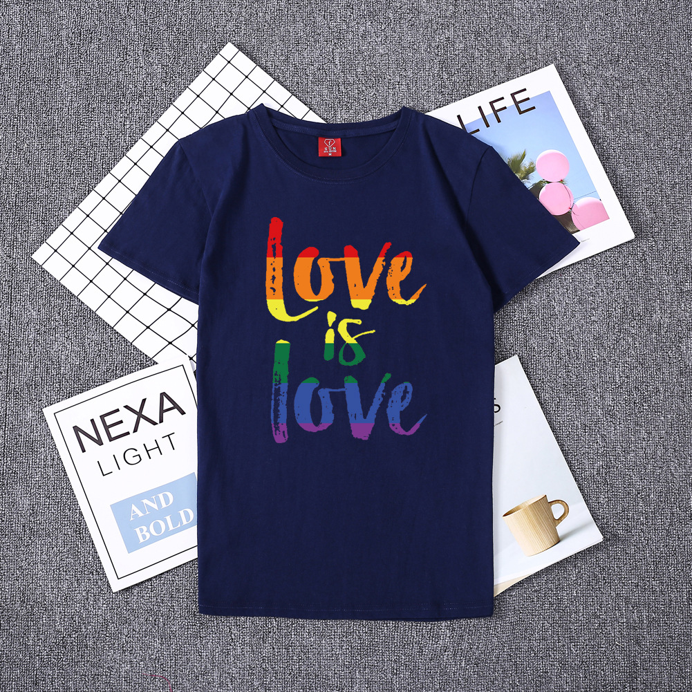 Love is Love Rainbow Color Letter Print Women's Cotton Short-Sleeved Summer T-Shirt