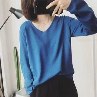 2025秋冬季新款韩版宽松V领套头长袖针织衫女装打底衫学生毛衣女