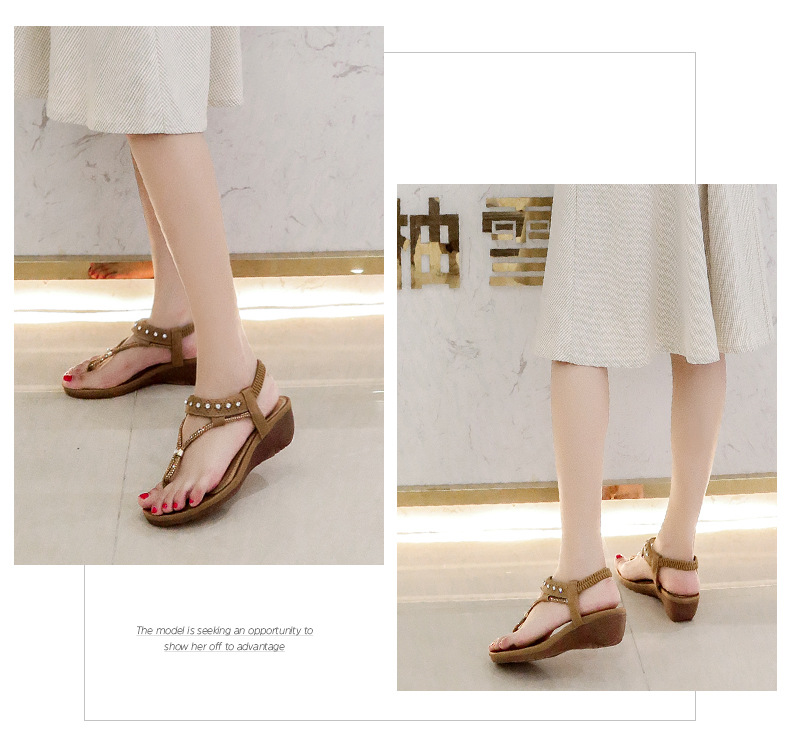 The new Bohemian sandals from Yirun are casual water diamond women's shoes with wedge heels and toe clamping for fashionable women undefined