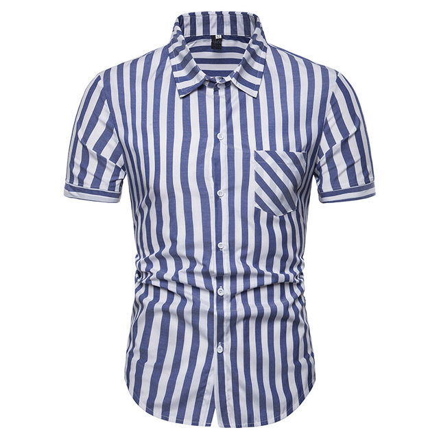 Fashion Coarse Stripe Short-sleeved Men’s Turn-collar Shirts