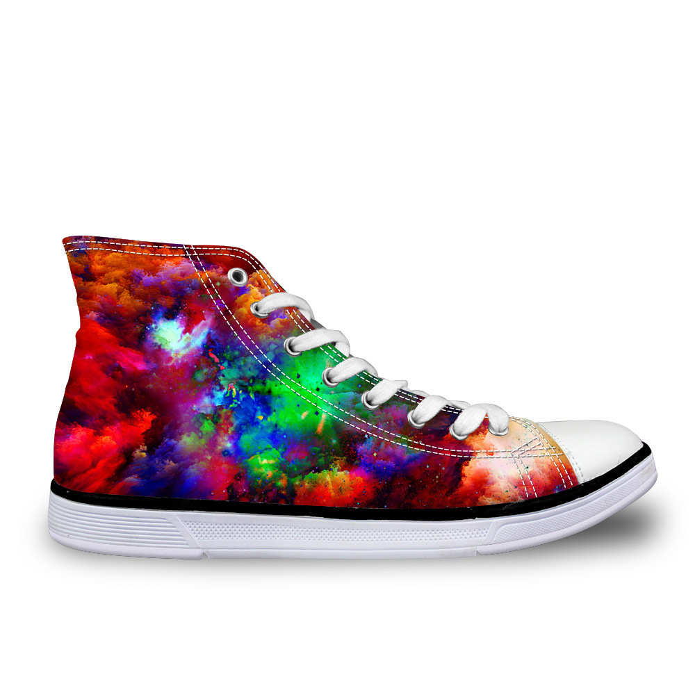 时尚潮人高帮帆布鞋女宇宙星空黑夜来图印刷男板鞋子品牌直销批发