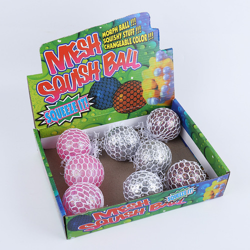 Creative New Model 6.0 Street Stall Stress-Relief Toy, Hand-Powered Gold Powder Colorful Bead Water Ball Stress Ball Grape Ball