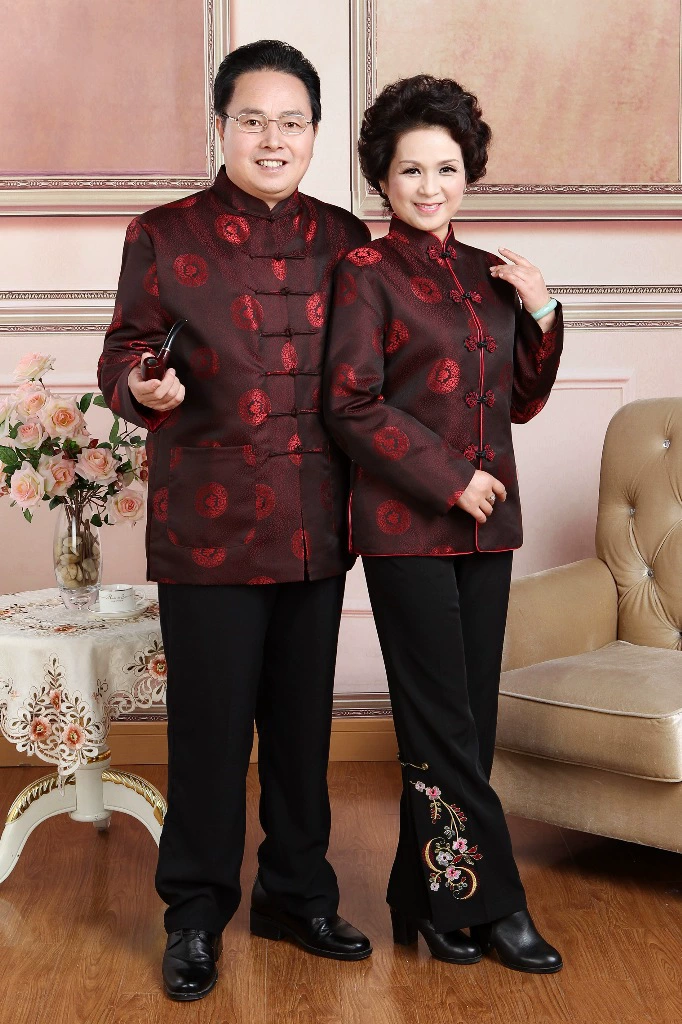 Пара персонажей Фу черно-красная верхняя одежда для людей среднего и пожилого возраста, хлопковые топы, костюмы Тан, женские куртки в стиле шинуазри на хлопковой подкладке, женская верхняя одежда на хлопковой подкладке