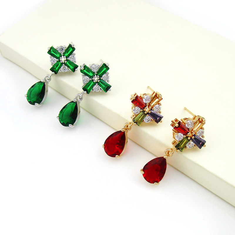 Diamond Cross Flower Zircon Earrings Drop Shape Earrings Women Wholesale display picture 1
