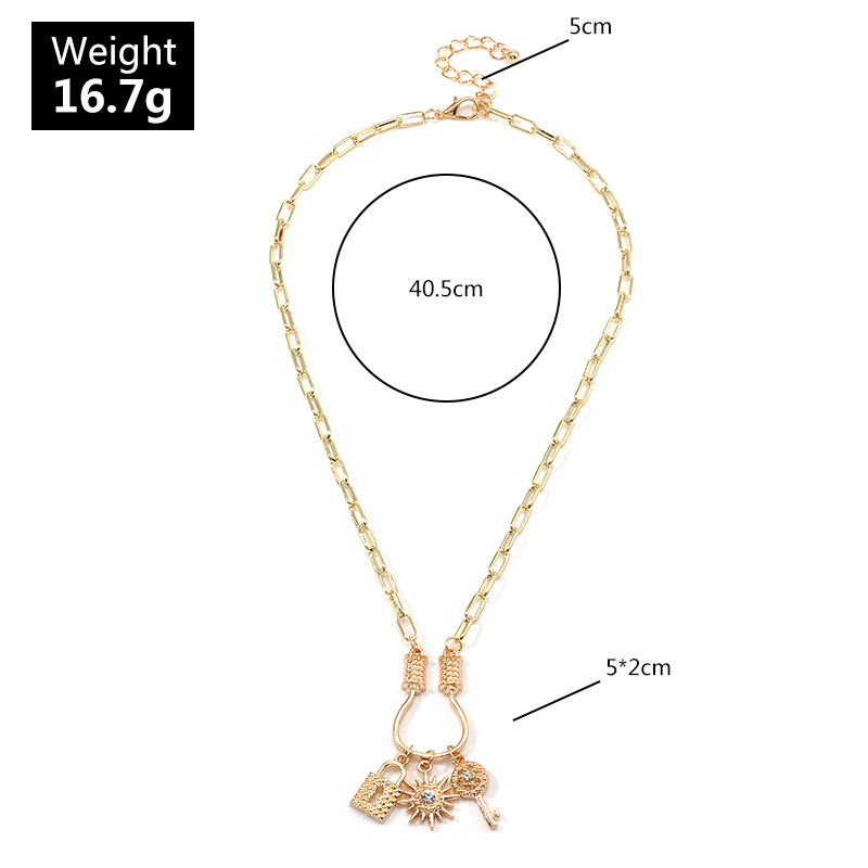 Nz1523 Croix-transfrontalier Européen Et Américain Accessoires New Creative Serrure En Forme De Diamant-clouté Collier De Mode Alliage Soleil Pendentif Clé display picture 1