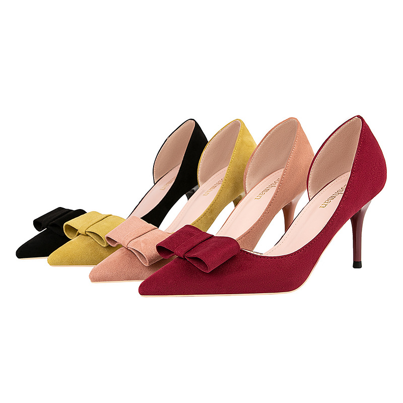899 - a8 han edition sweet sexy high-heeled shoes high heel with shallow mouth tines hollow-out suede bowknot is women's shoes