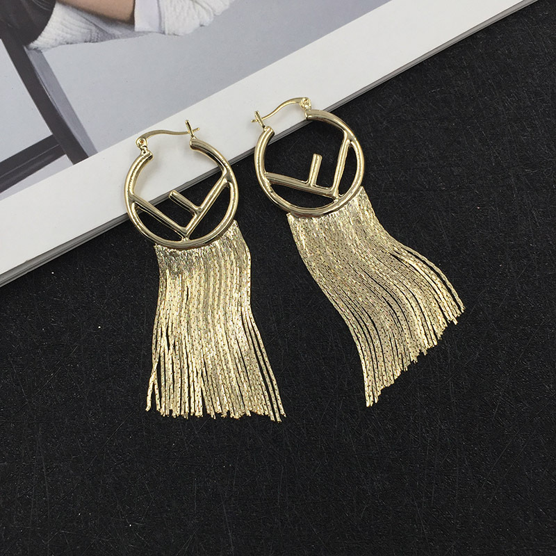 Gold-plated Letter F Earrings Metal Long Fringe Earrings display picture 4