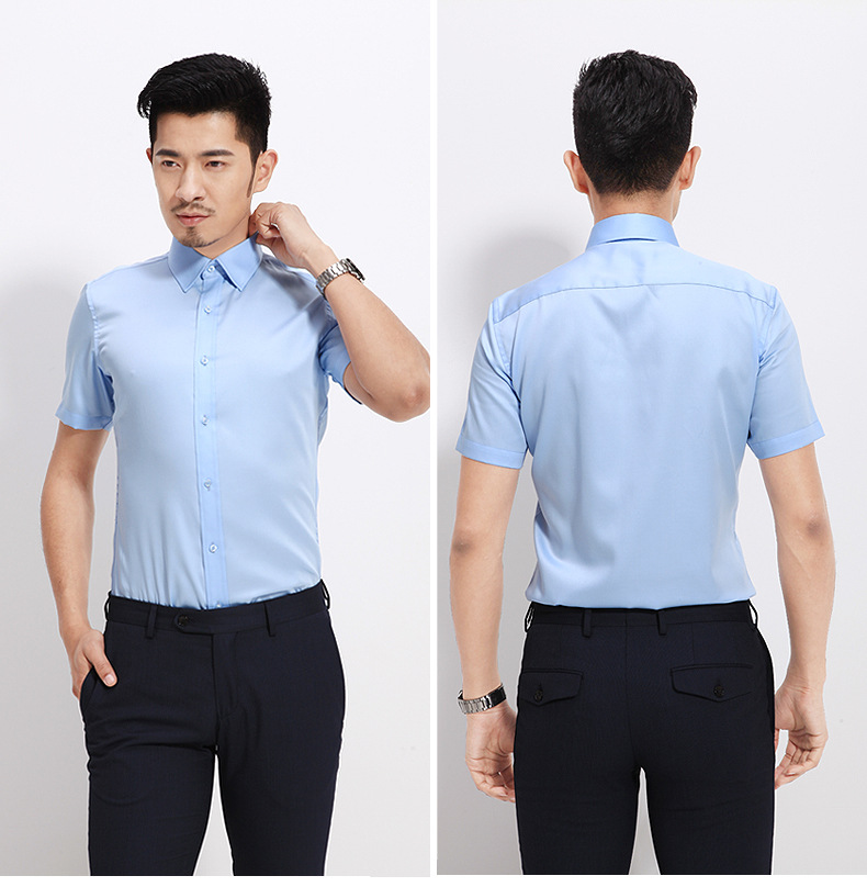 夏季蓝色男士短袖衬衫青年小领韩版修身寸衣白领商务职业装衬衣潮