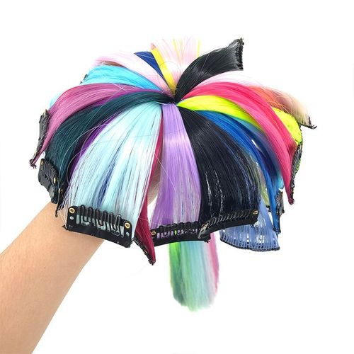 Cross-border Supply Color Gradient Straight Hair Clip-in Wigs High-Temp Silk Invisible Ear Clip Dye One-Piece Hair Extension