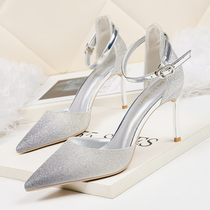 pointed shallow high-heeled shoes gradient thin-heeled slippers