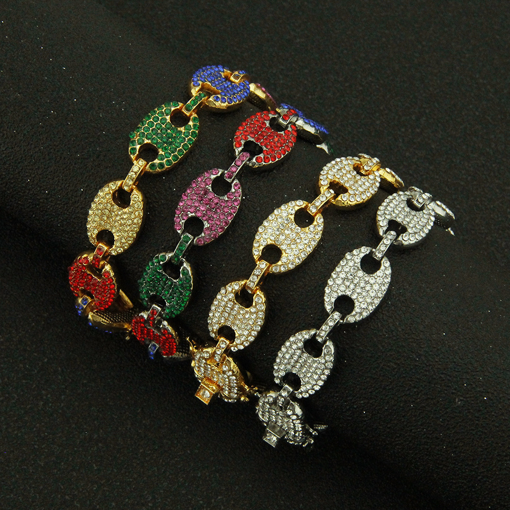 European And American Hip Hop Colored Diamond Pig Nose Bracelet Wholesale display picture 6