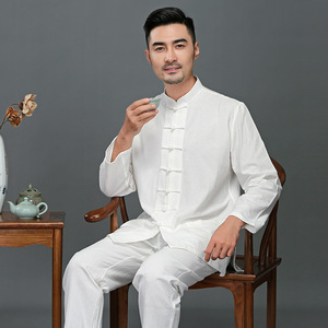 Chinese kung fu uniforms cotton and linen outfit male long suit  tai chi suit for men restoring ancient ways linen jacket Meditation zen tea clothes for men