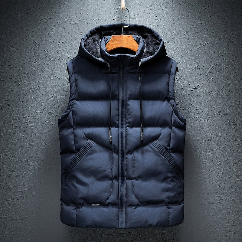 Demi-season vest with hood, keep warm cotton jacket for beloved with down, Korean style