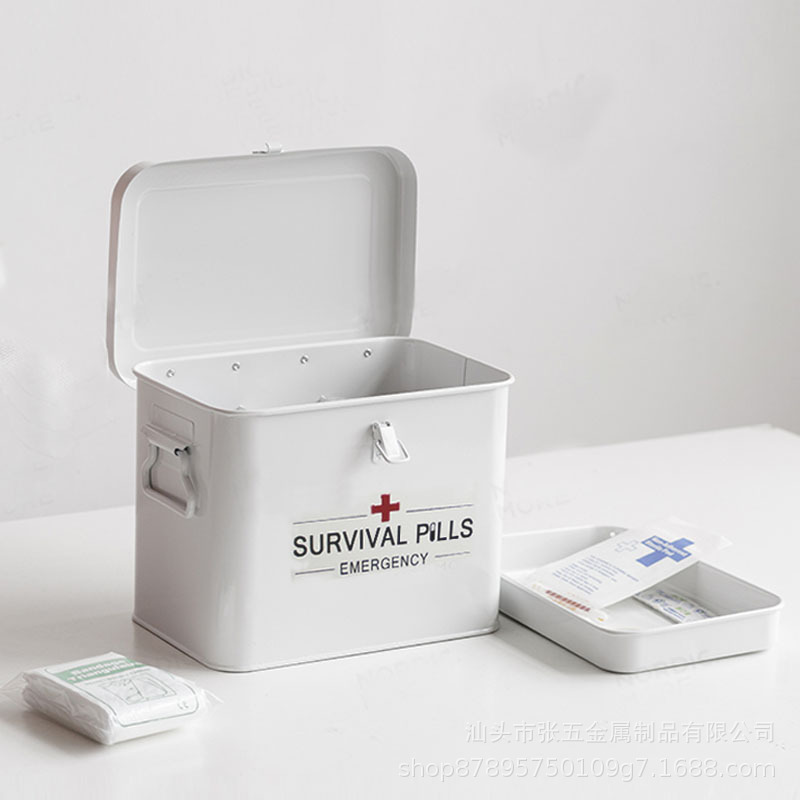 廠家直銷 北歐鐵皮醫藥箱家庭急救箱藥品收納箱鐵皮藥箱帶提手