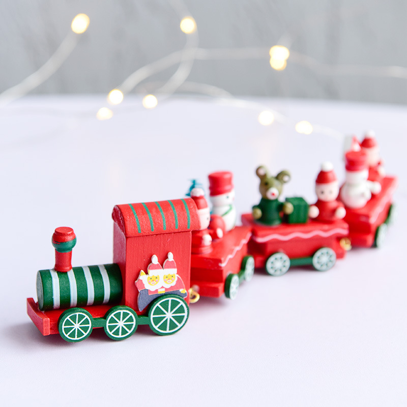 Decoraciones navideñas tren de madera para niños kindergarten Navidad regalos navideños adornos de ventana de escritorio de Navidad