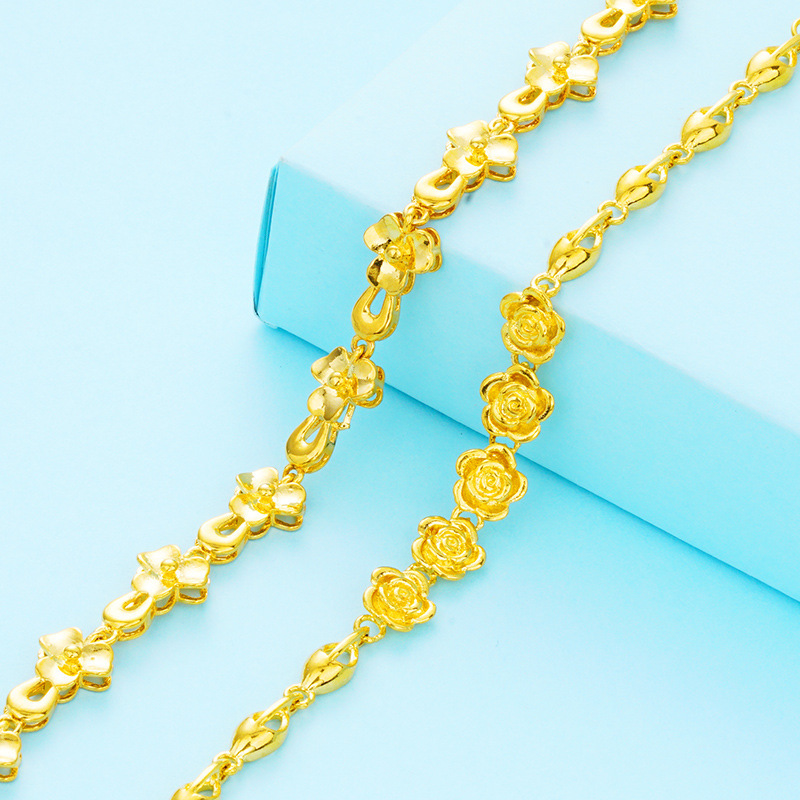 Venta al por mayor Europea oro latón flor pulsera mujer Vietnam chapado en oro 24K oro imitación real oro flor pulsera de las mujeres