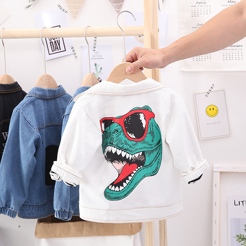 2021 children's new Tyrannosaurus Rex printed denim jacket men's and women's children's denim jacket