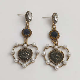 复古宫廷耳饰欧美时尚新款典雅气质款心形耳环吊坠批发女