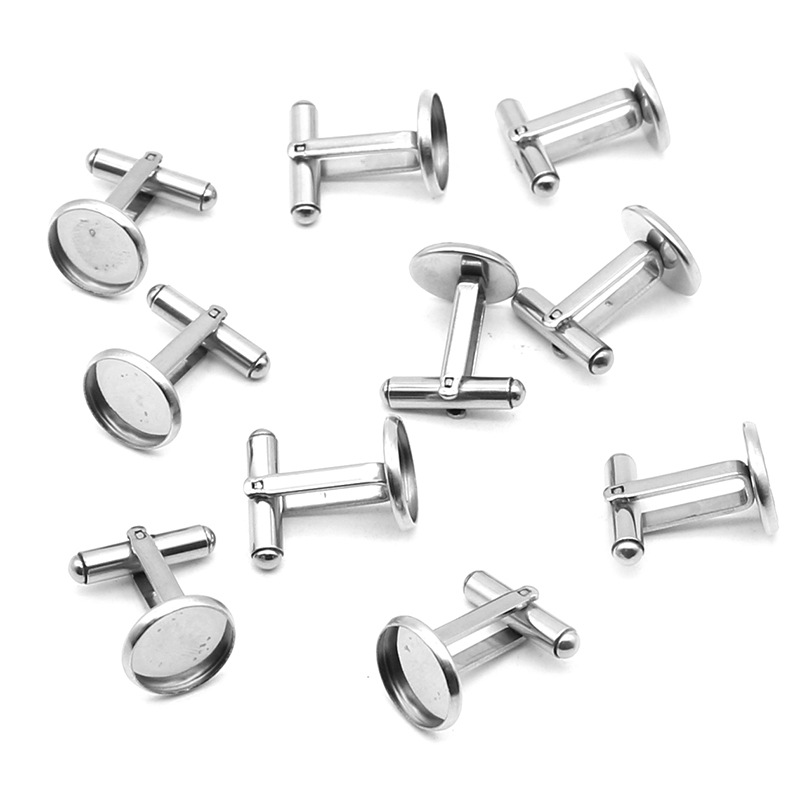 不鏽鋼內12mm倒膜盤法式袖扣底托 diy時光寶石頭玻璃貼片配件