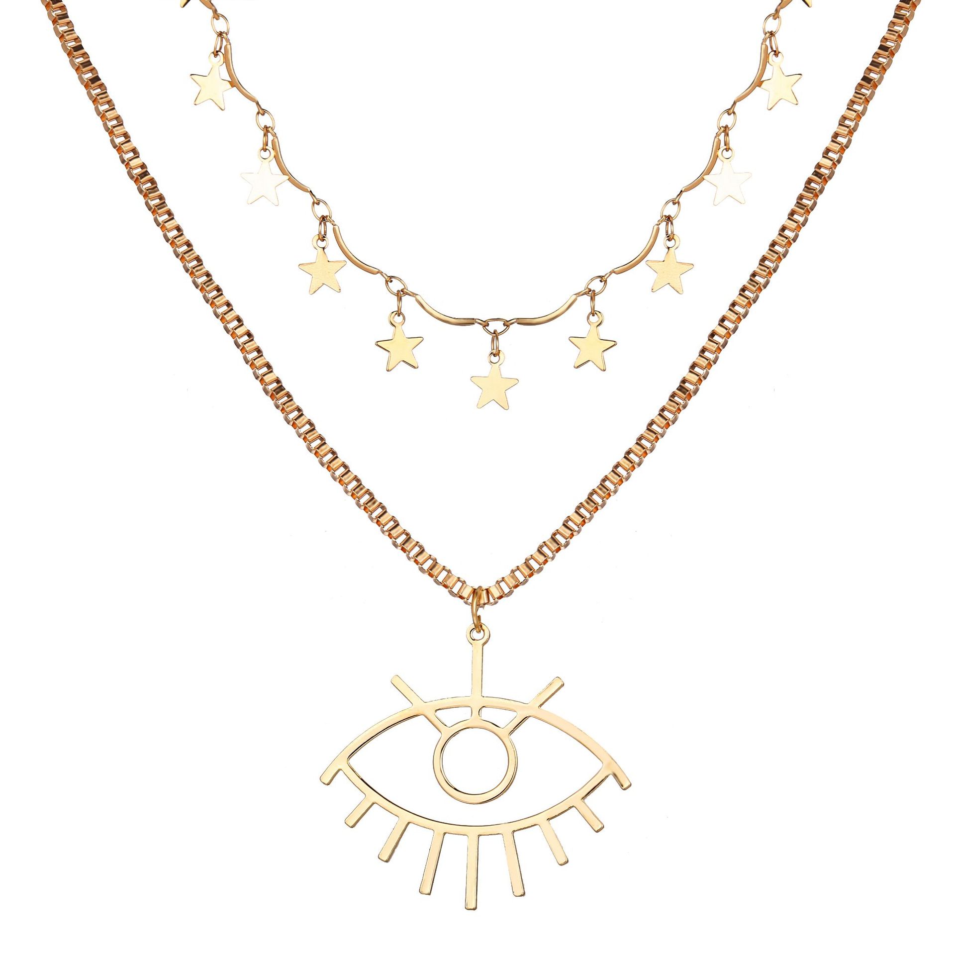Eye Pendant Multi-layer Necklace Creative Retro Simple Trend Star Clavicle Chain display picture 2