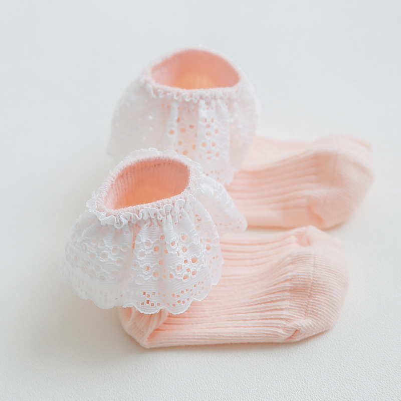 19 primavera y verano nuevos calcetines para niños doble aguja boca suelta calcetines de encaje de color sólido calcetines de bebé recién nacido 0-1-3-5 años